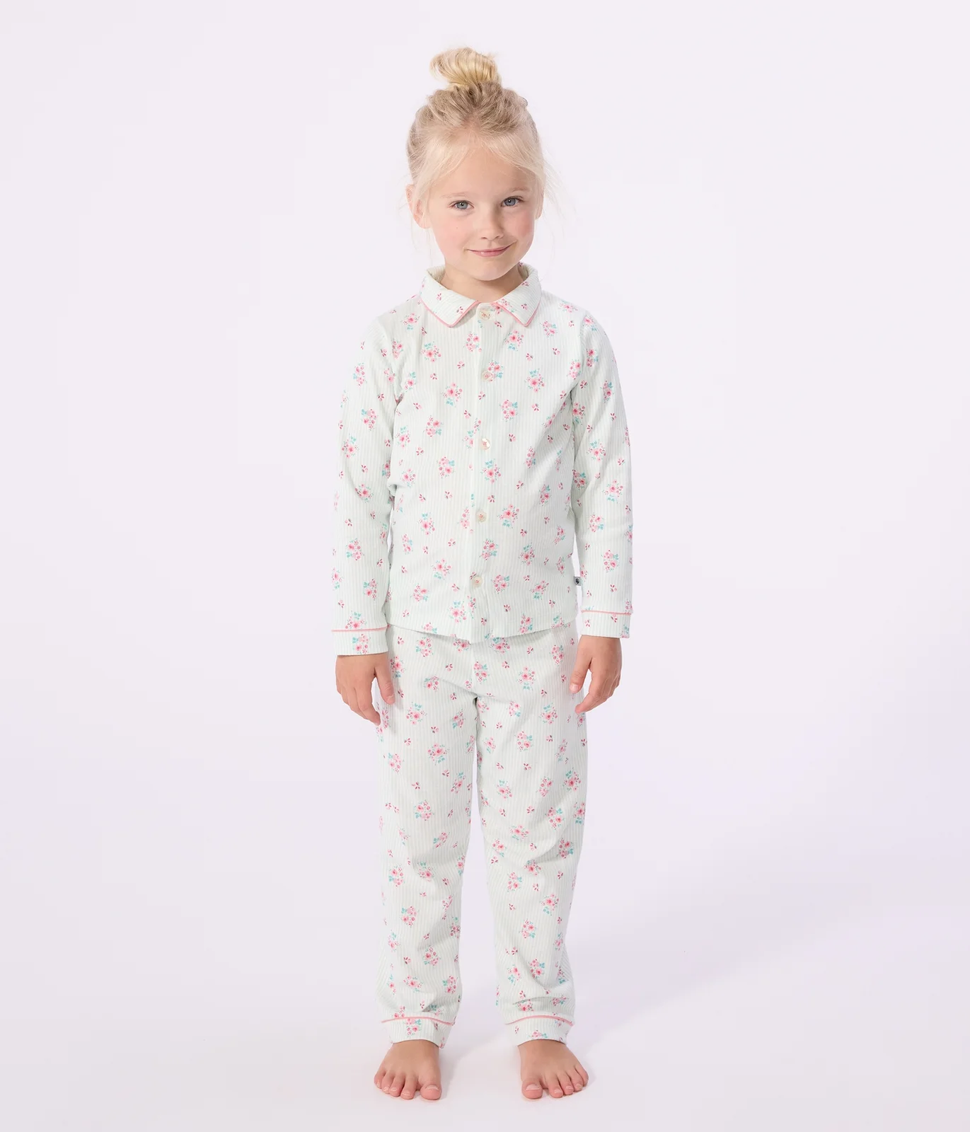 Children's buttoned printed cotton pyjamas