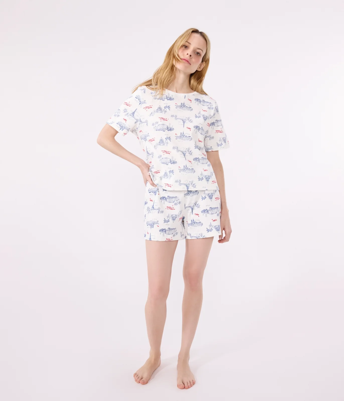 Women's short Paris print cotton pyjamas