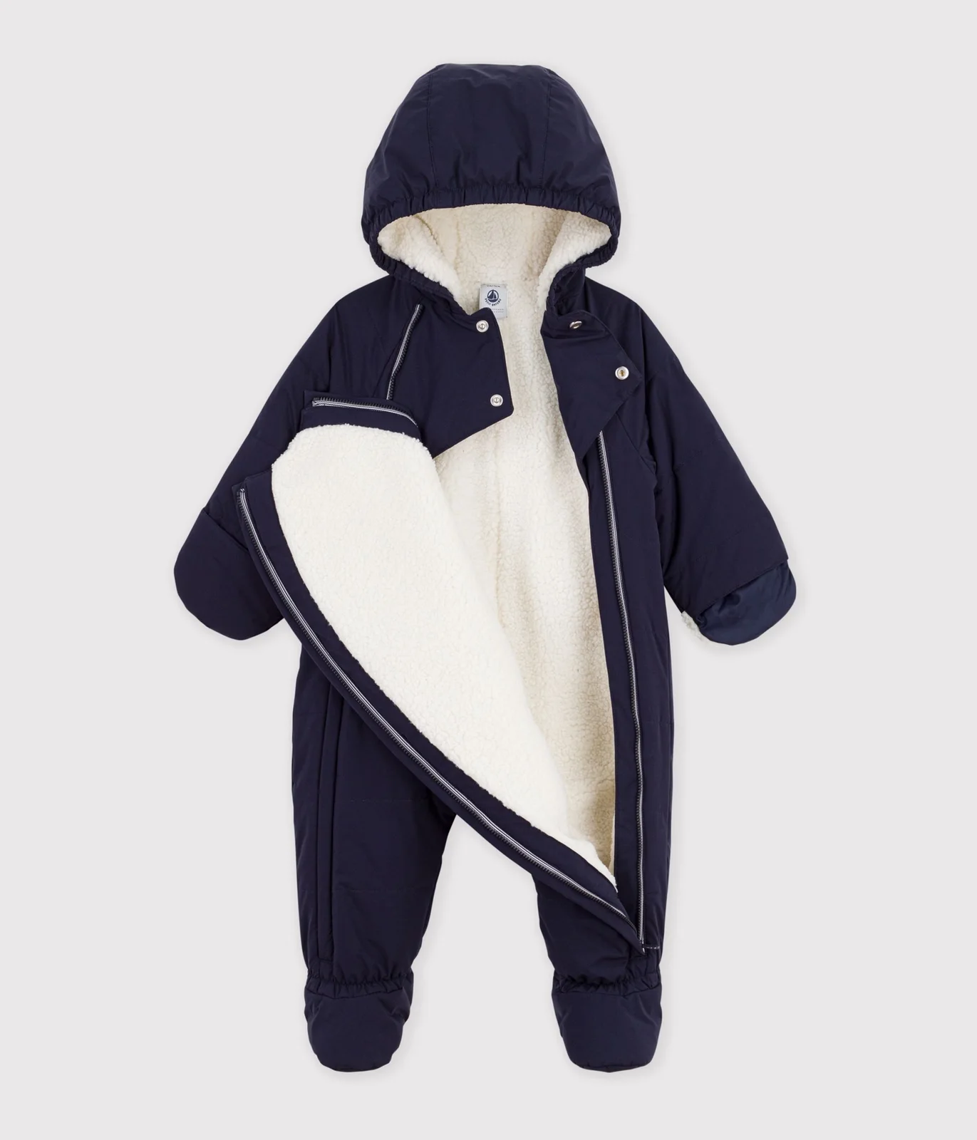 Babies' polyester snowsuit with a sherpa lining