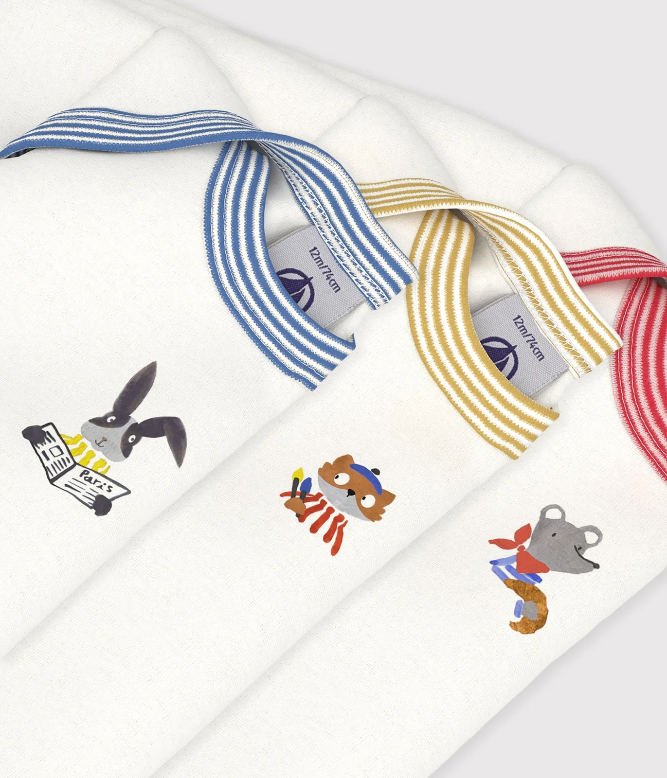Pack of plain cotton long-sleeved bodies for babies