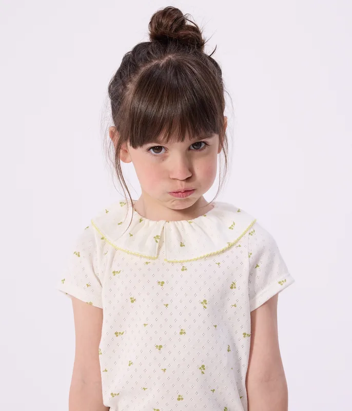Children's short-sleeved floral print cotton T-shirt