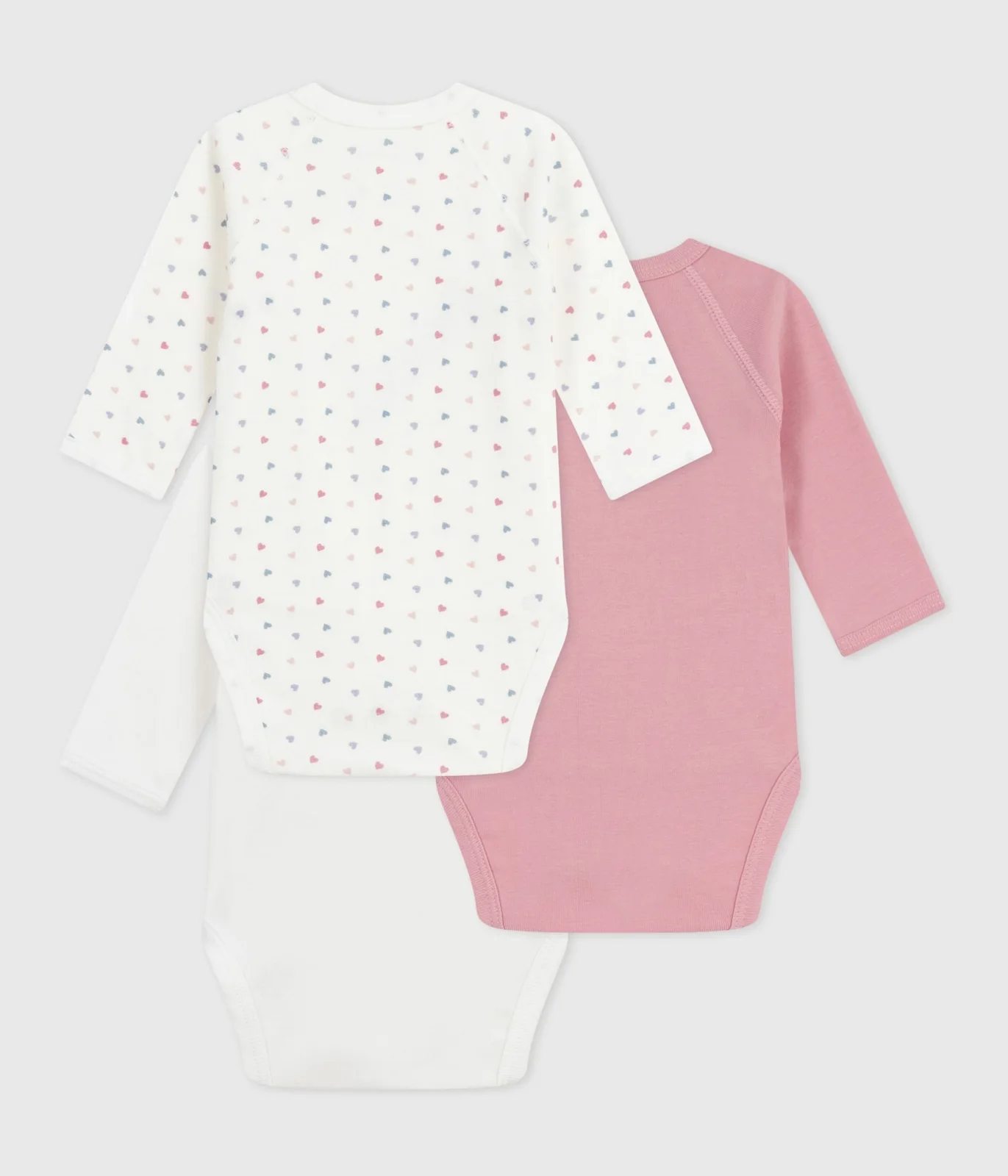 Pack of babies' long-sleeved printed cotton wrapover bodies