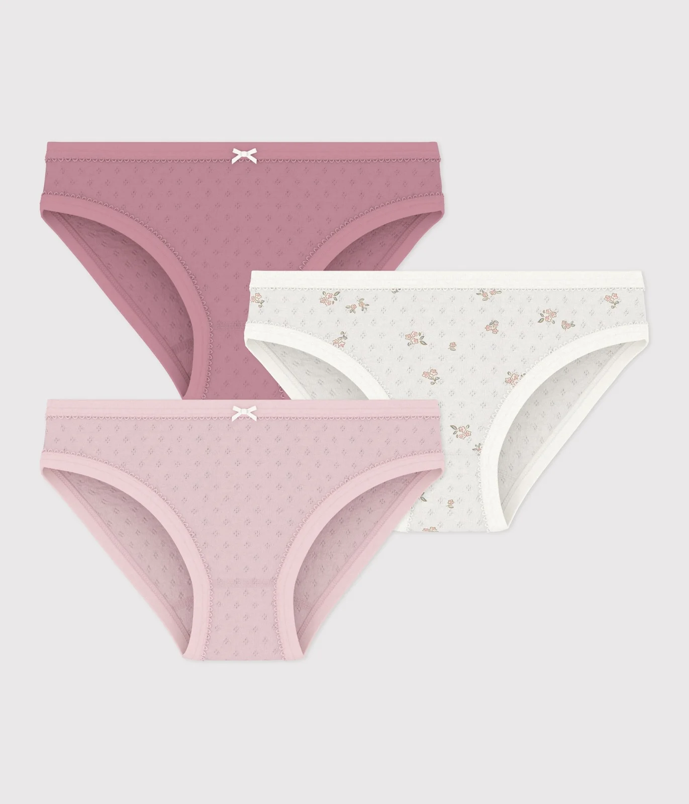 Pack of children's flower-patterned openwork cotton pants