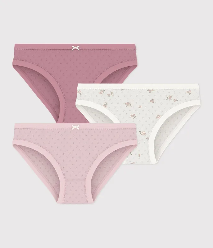 Pack of children's flower-patterned openwork cotton pants