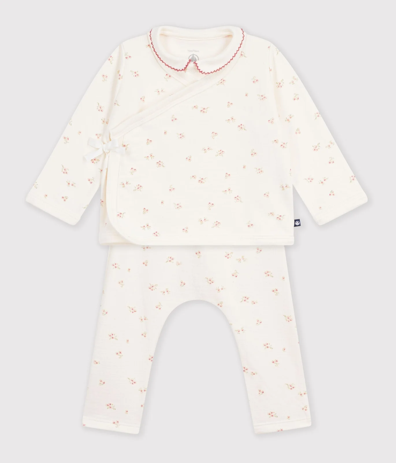 Babies' outfit in cotton with flowers printed on the collar