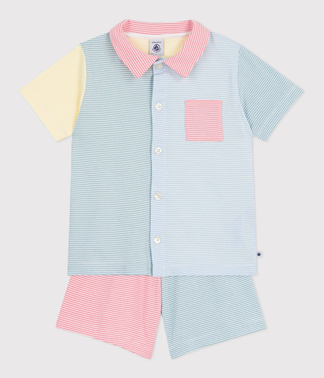 Children's short stripy buttoned cotton pyjamas