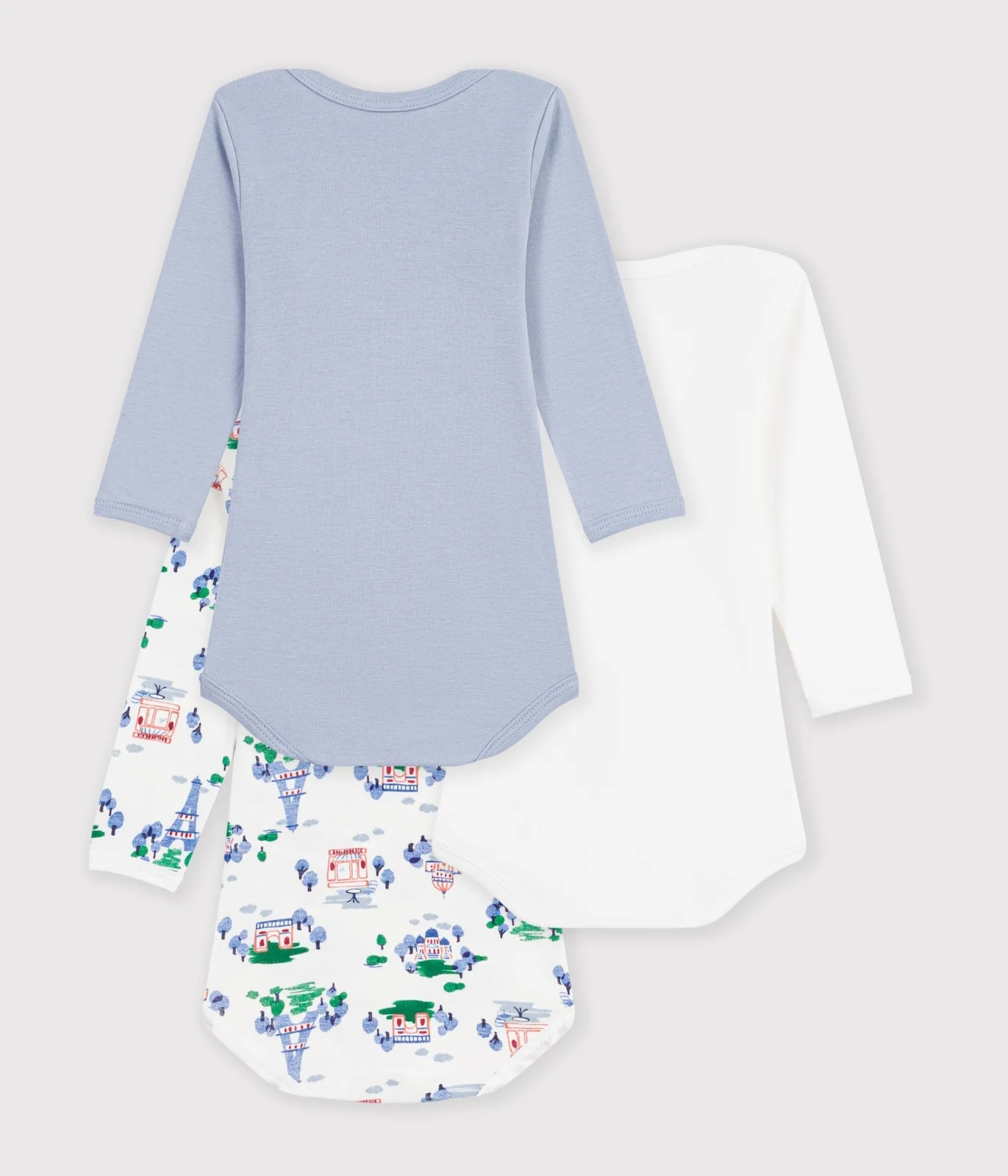 Pack of long-sleeved Paris print cotton bodies for babies