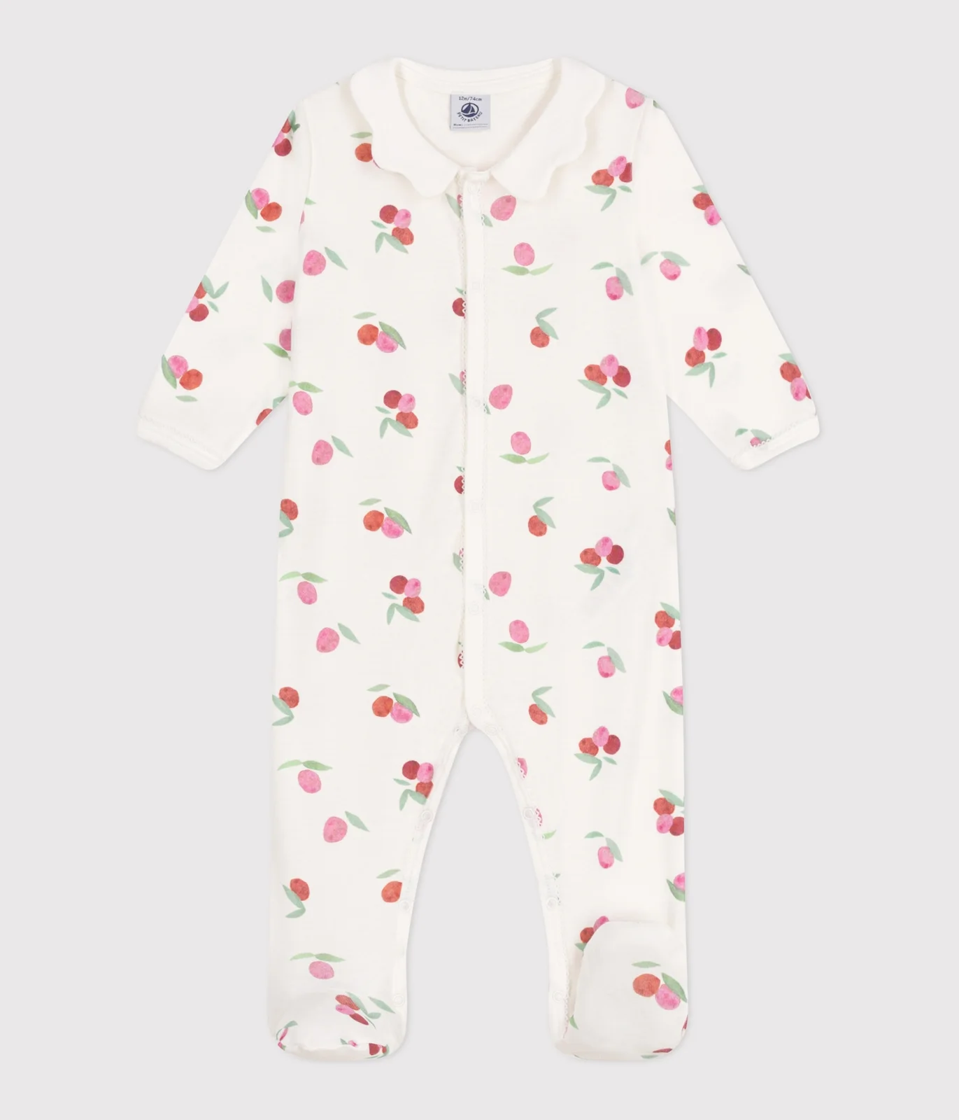 Babies' cotton pyjamas with a fruit pattern petal collar