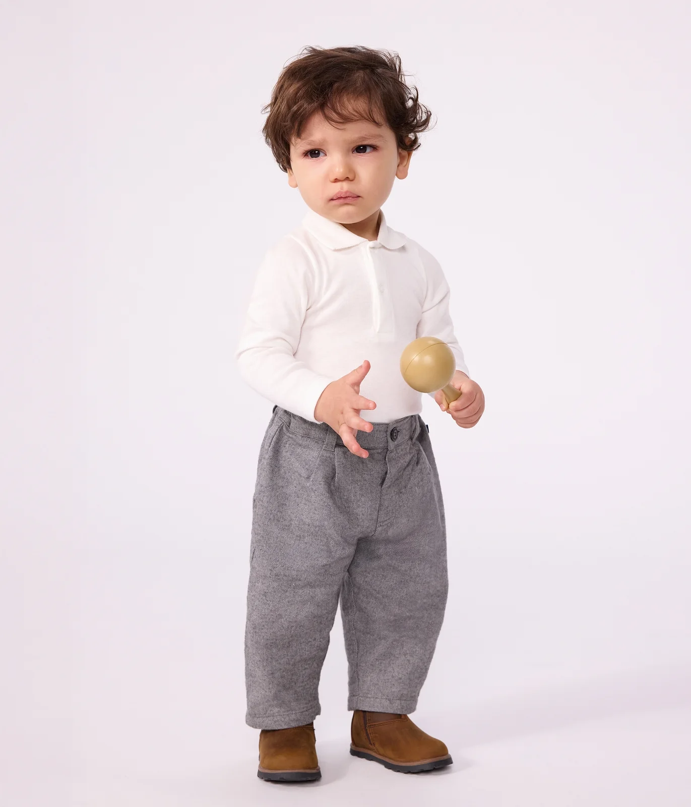 Babies' plain cotton body with a polo collar