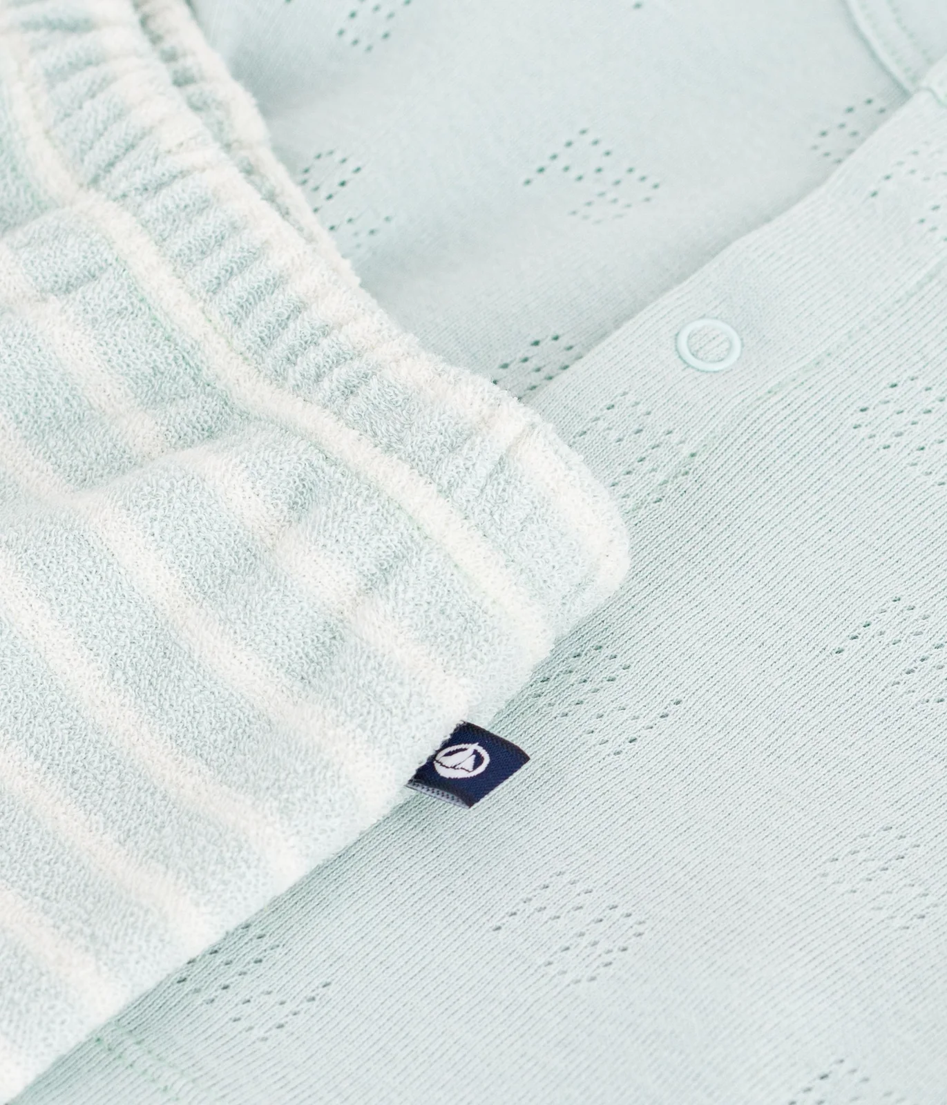 Babies' short cotton two-piece outfit with a stripy bottom half