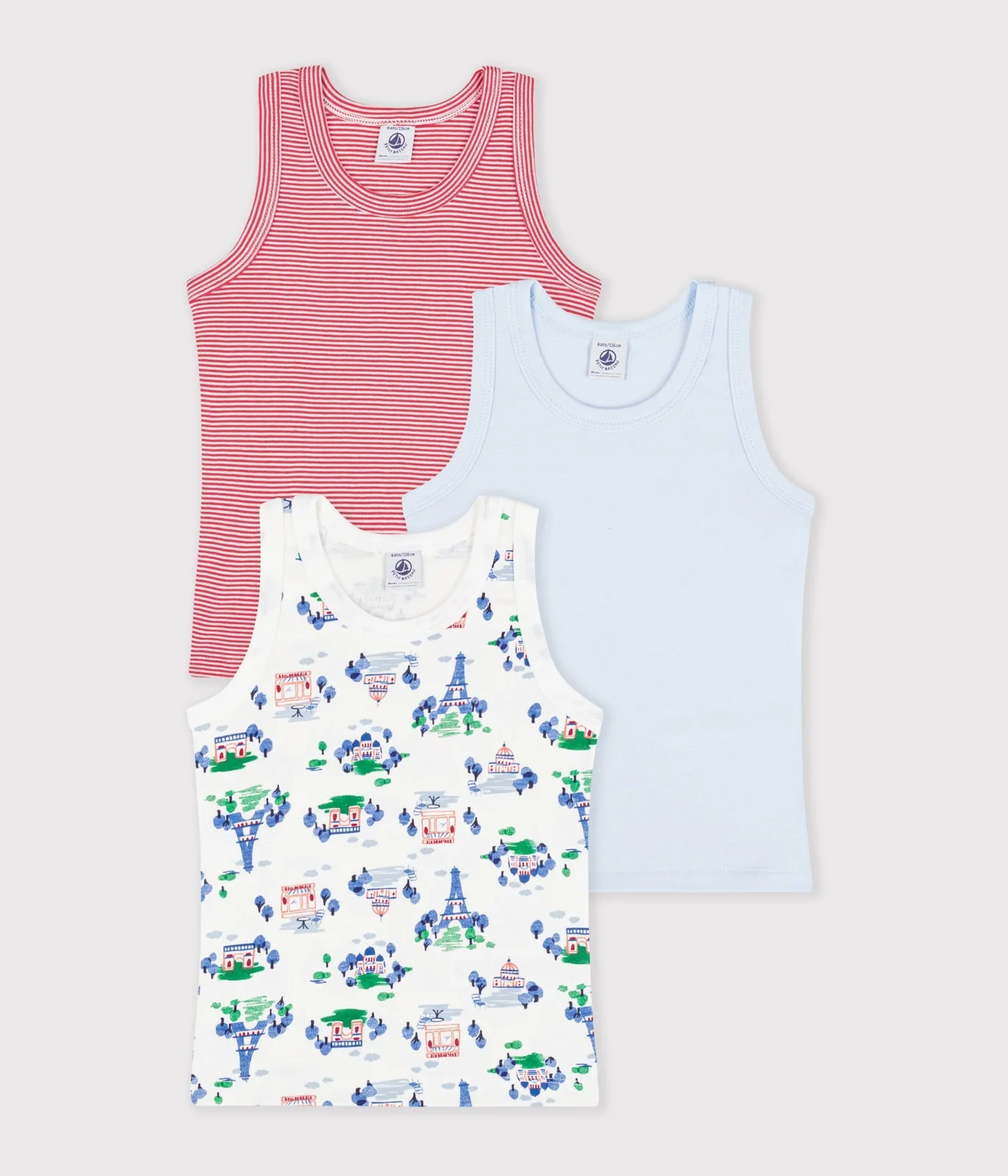 Pack of children's Paris print cotton tank tops
