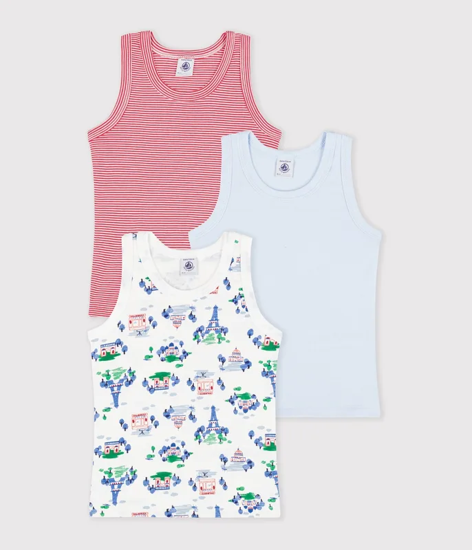 Pack of children's Paris print cotton tank tops