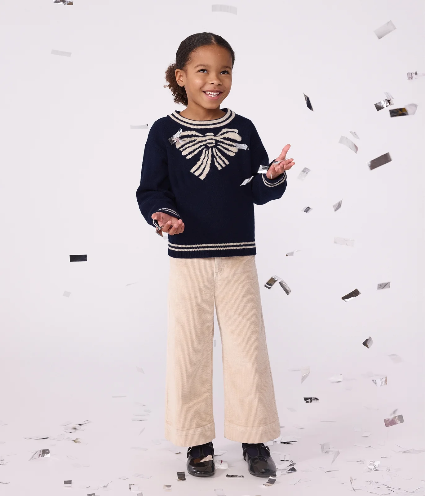 Children's bow pattern wool and cotton jumper