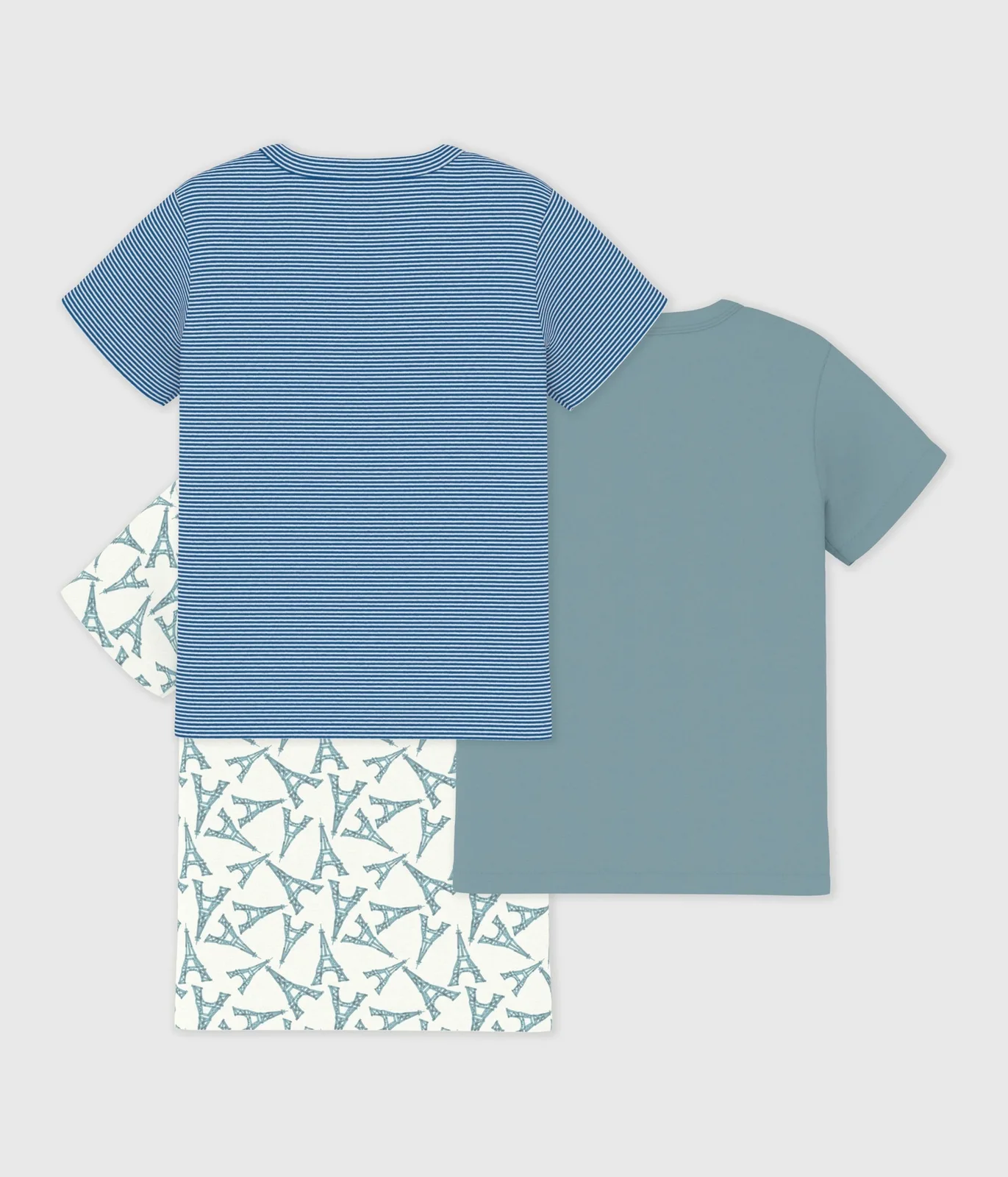 Pack of children's short-sleeved cotton T-shirts with Eiffel Tower design