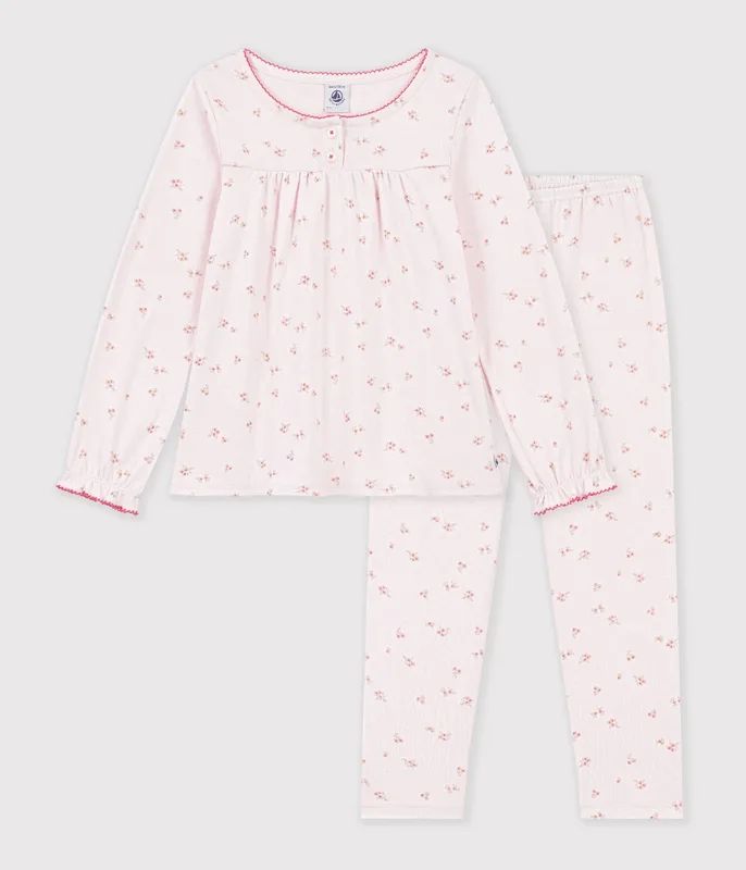 Children's cotton pyjamas with floral ruffles