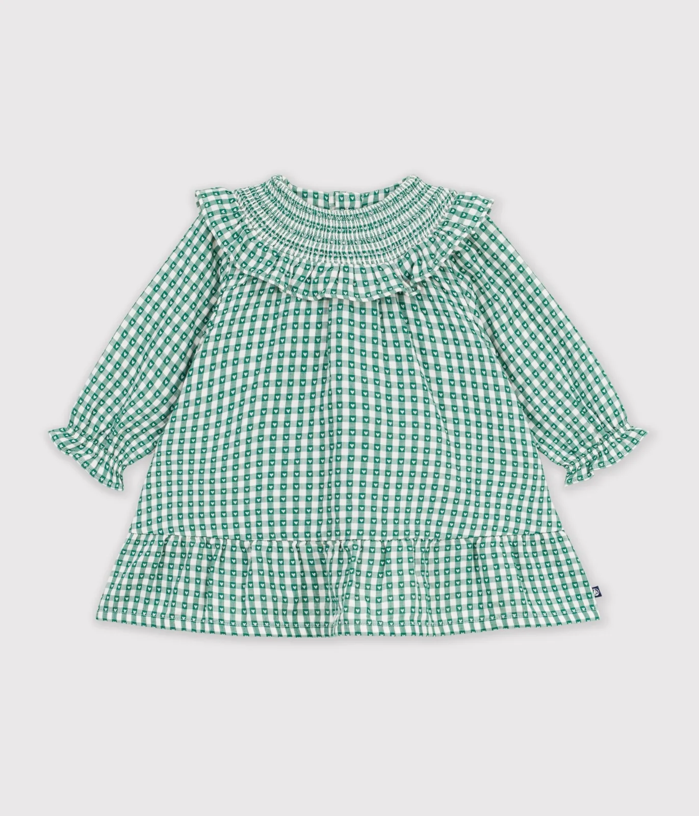 Babies' long-sleeved cotton gingham dress