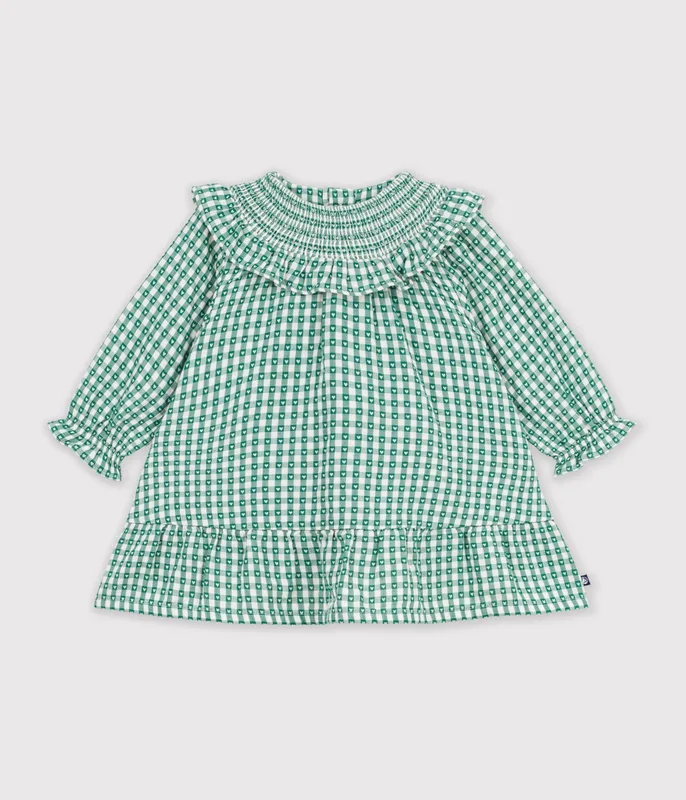 Babies' long-sleeved cotton gingham dress