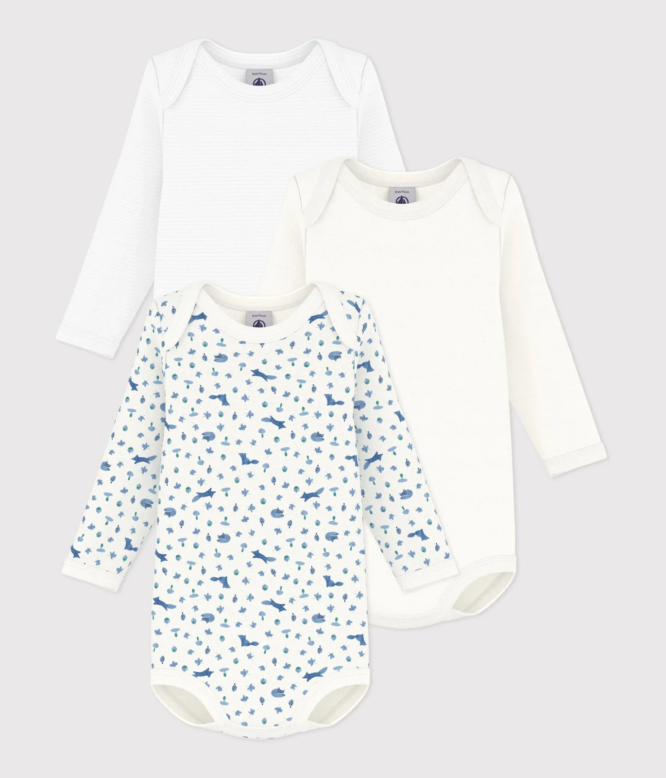 Pack of long-sleeved fox print cotton bodies for babies