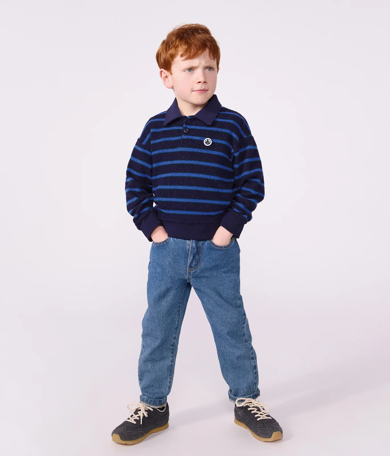 Children's stripy cotton polo neck sweatshirt