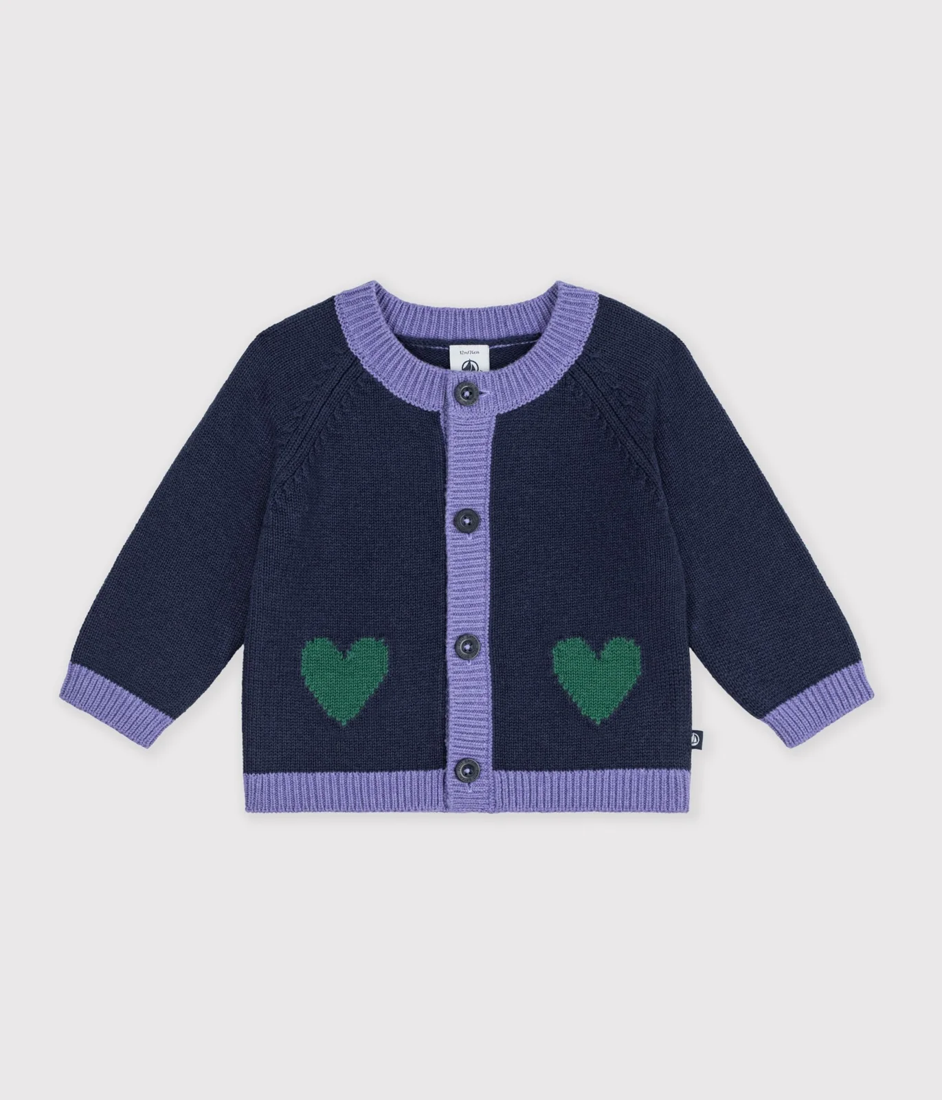 Babies' jaquard heart pattern cardigan knitted in wool and cotton