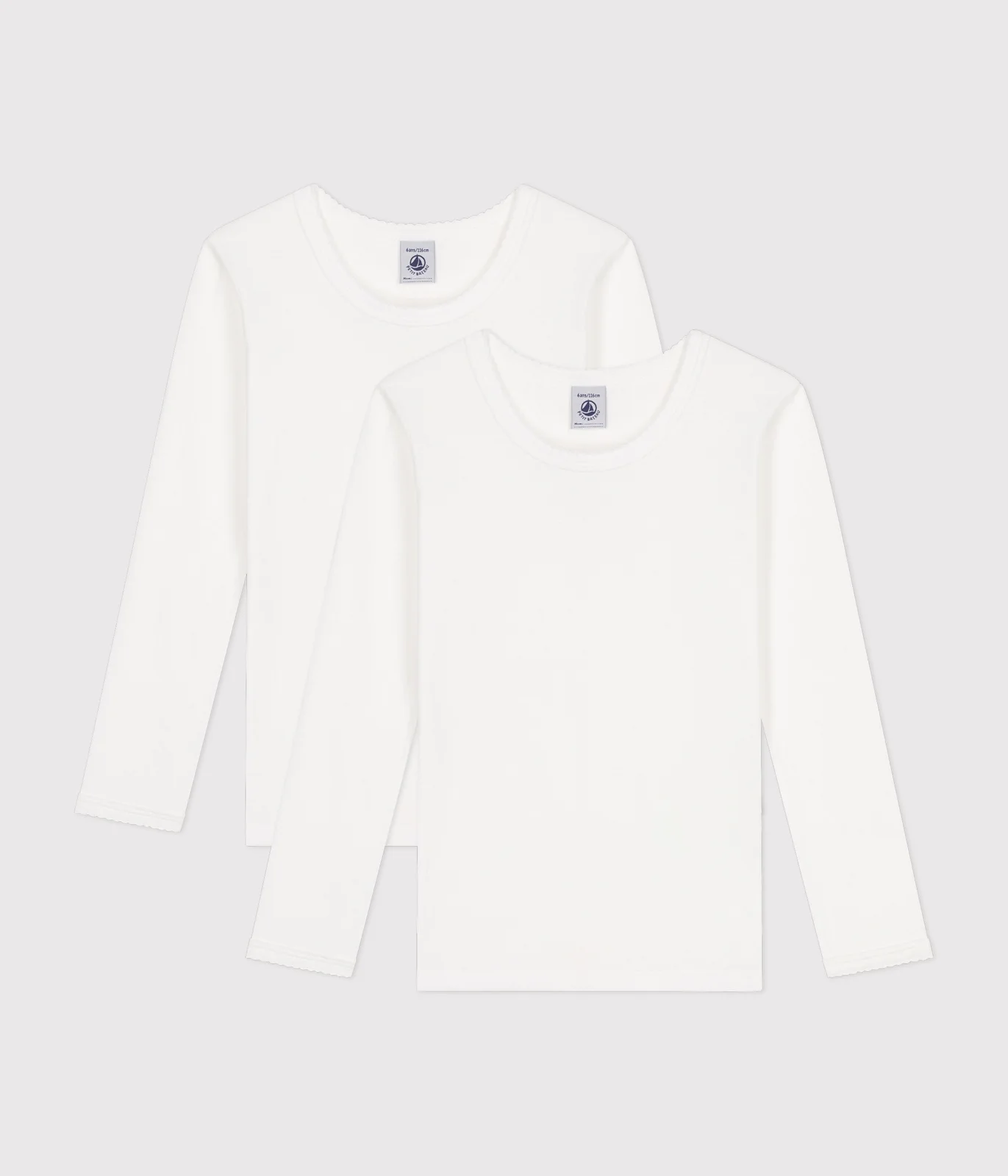 Girls' Long-sleeved White T-Shirts - 2-Pack