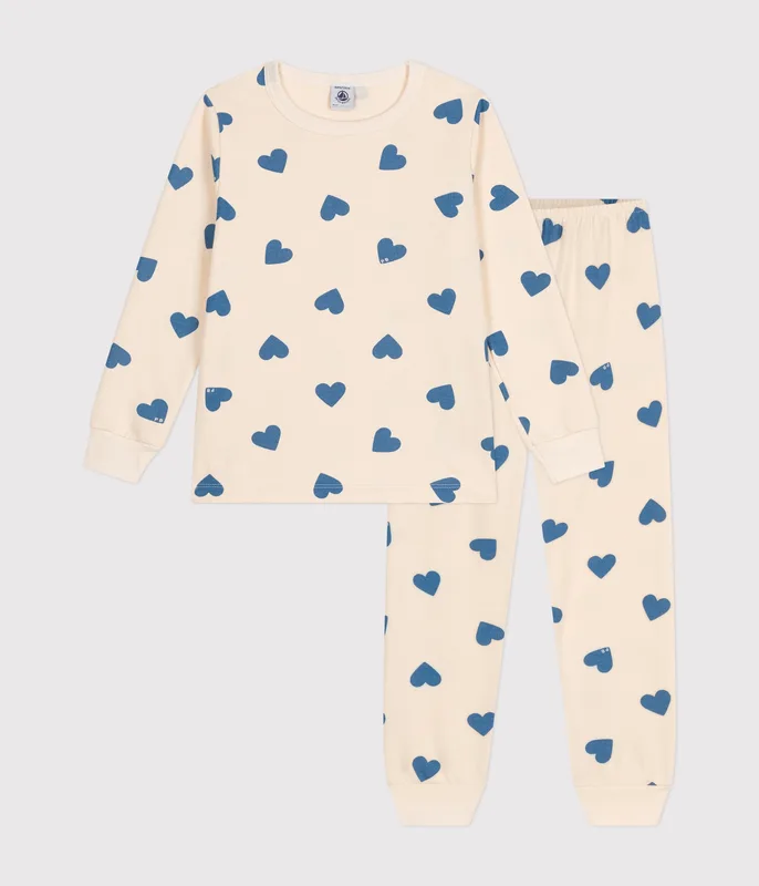 Children's pyjamas in heart print brushed fleece