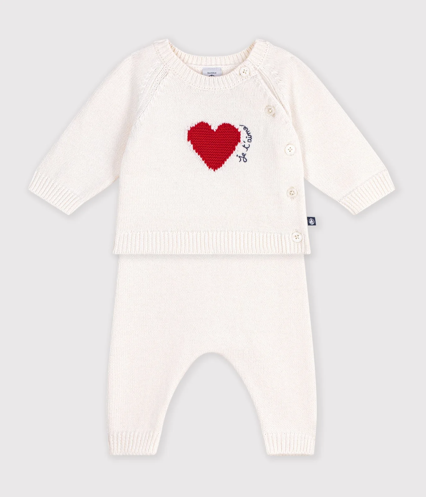 Jacquard heart-patterned knitted outfit for babies