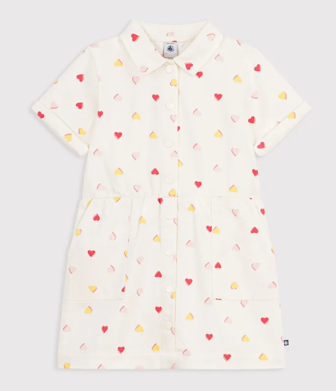 Children's short-sleeved cotton dress printed with hearts