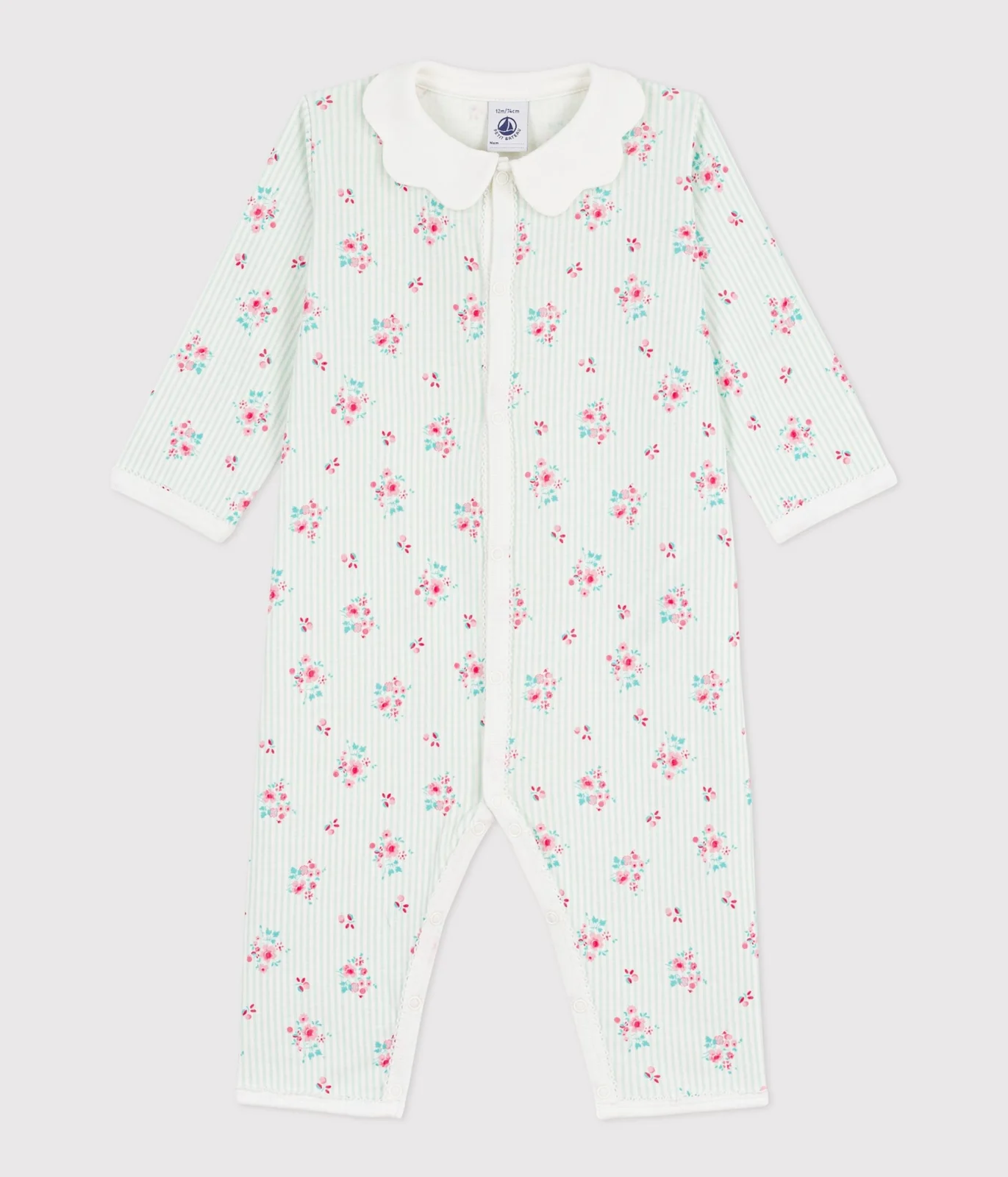 Babies' footless floral-print cotton pyjama suit with a collar