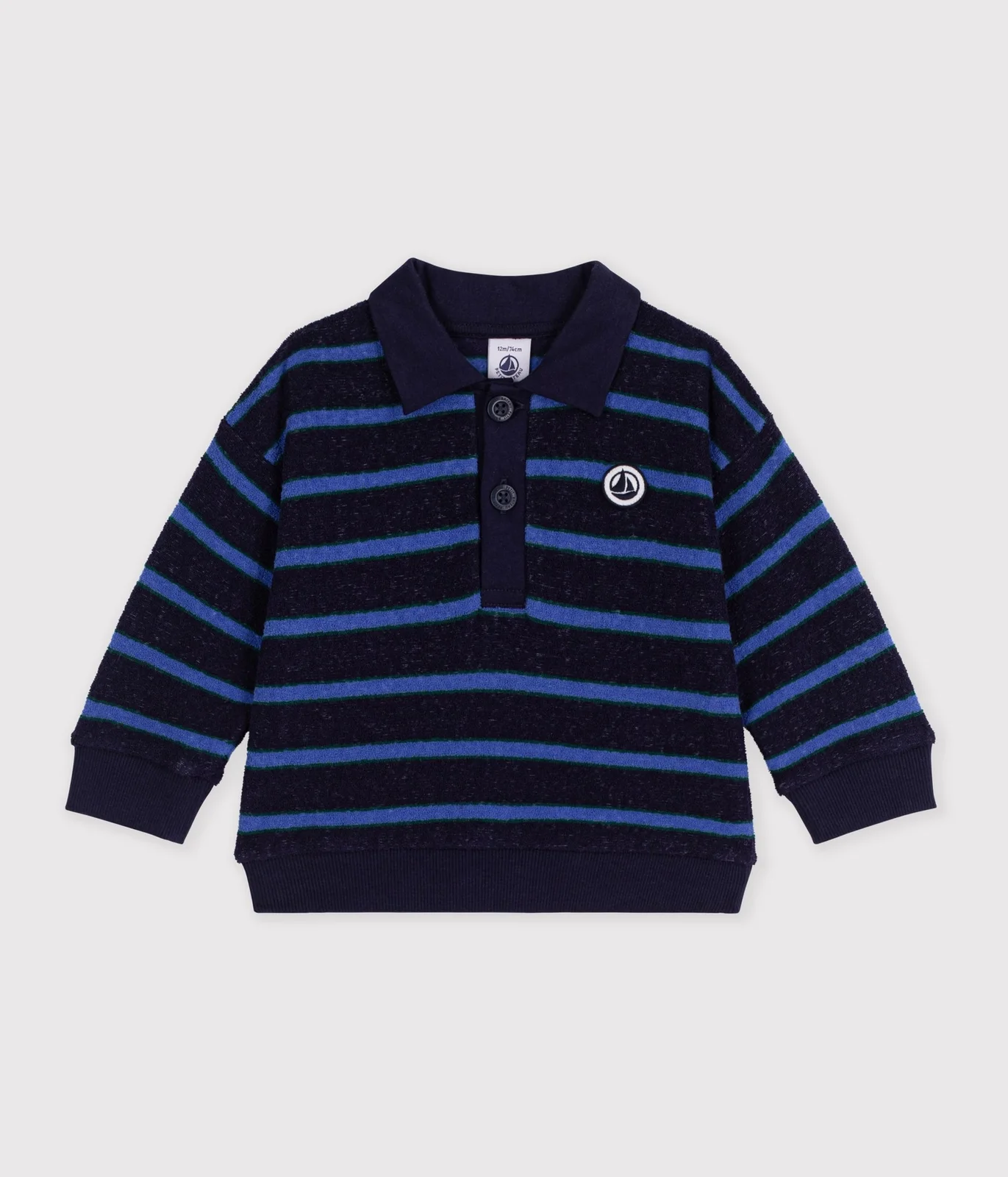 Babies' stripy 0cotton sweatshirt with a polo collar