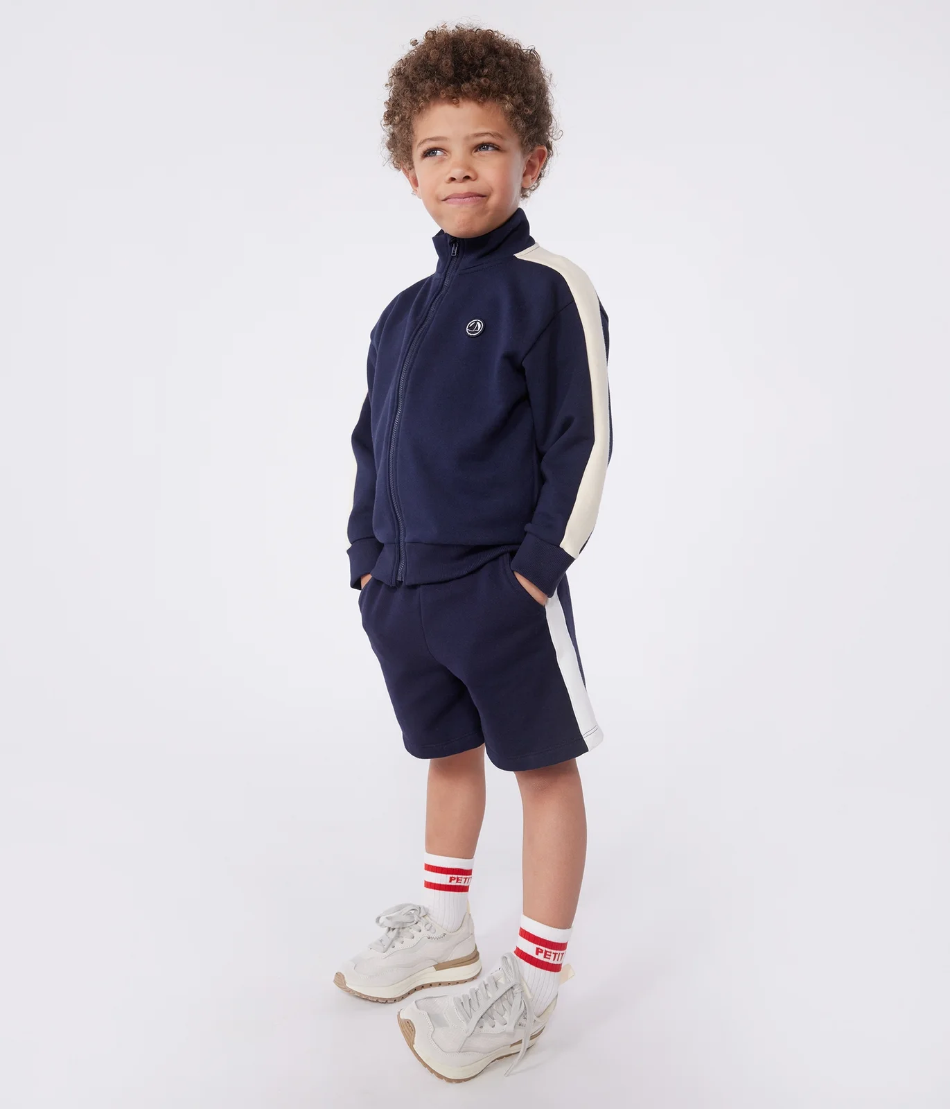 Children's zipped stand-up collar sweatshirt in plain cotton
