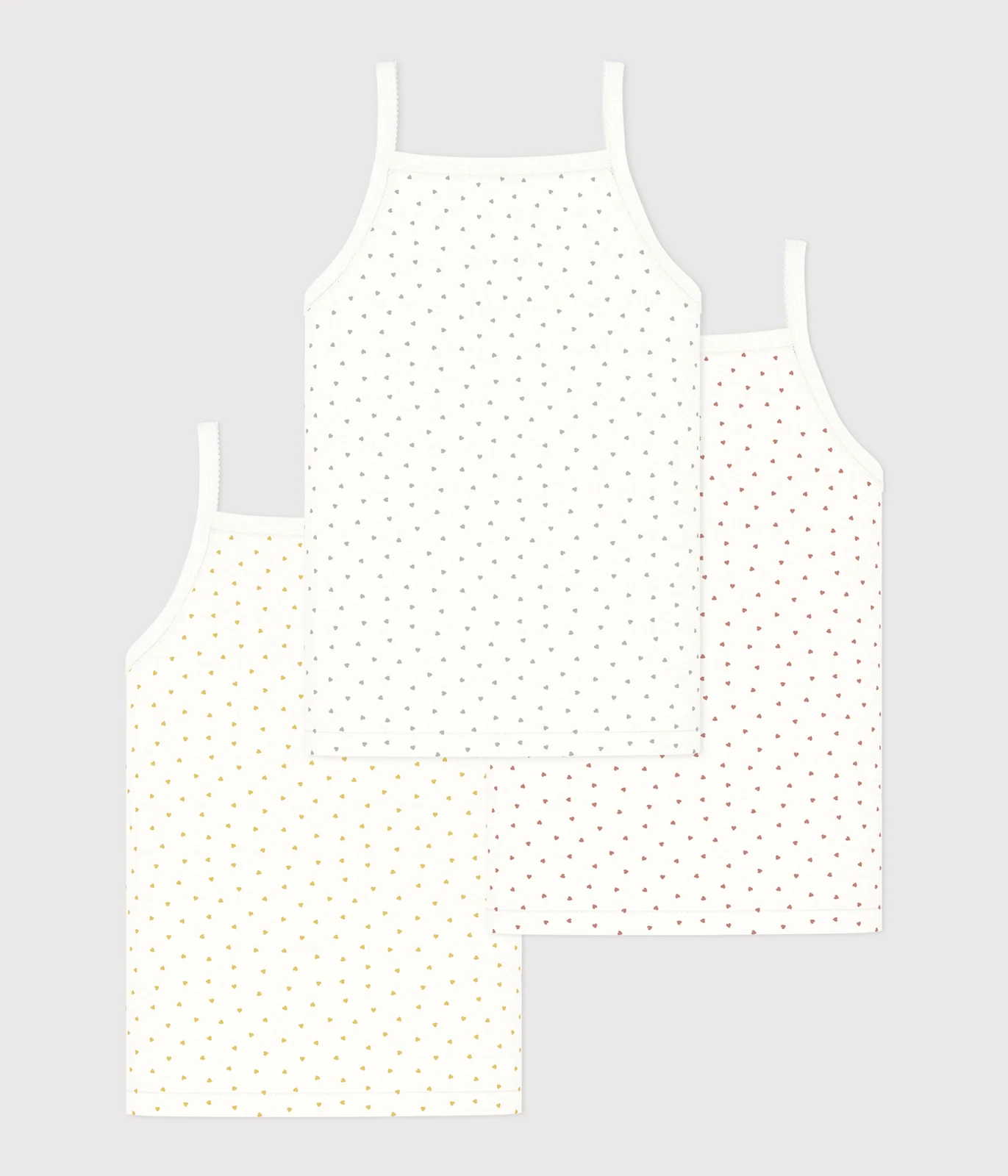 Girls' Mini Heart Patterned Cotton Strappy Vests - 3-Pack