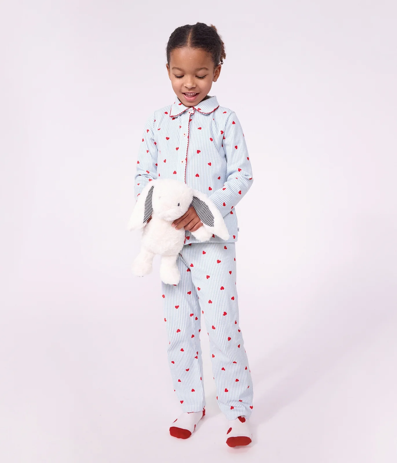 Children's buttoned heart pattern cotton pyjamas