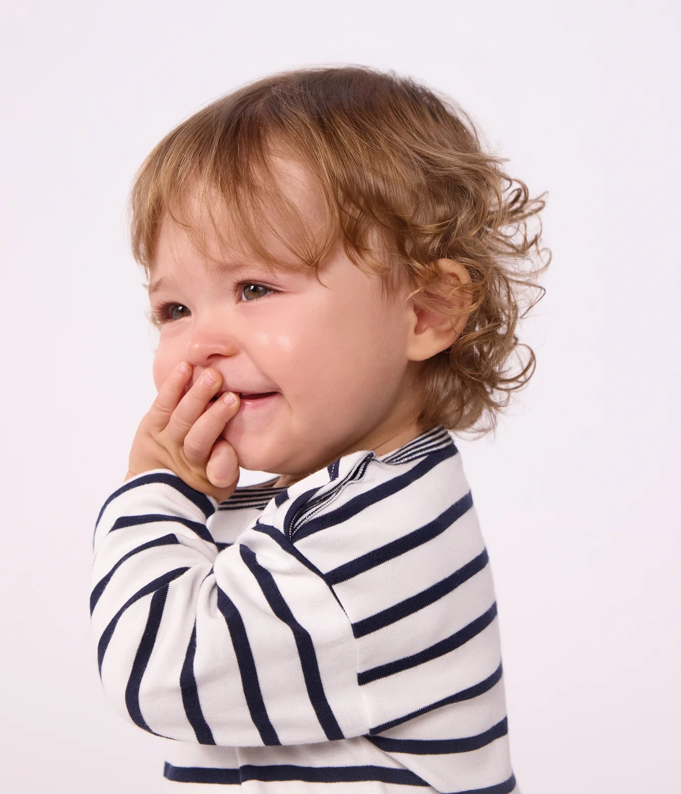 Babies' long-sleeved stripy cotton T-shirt.