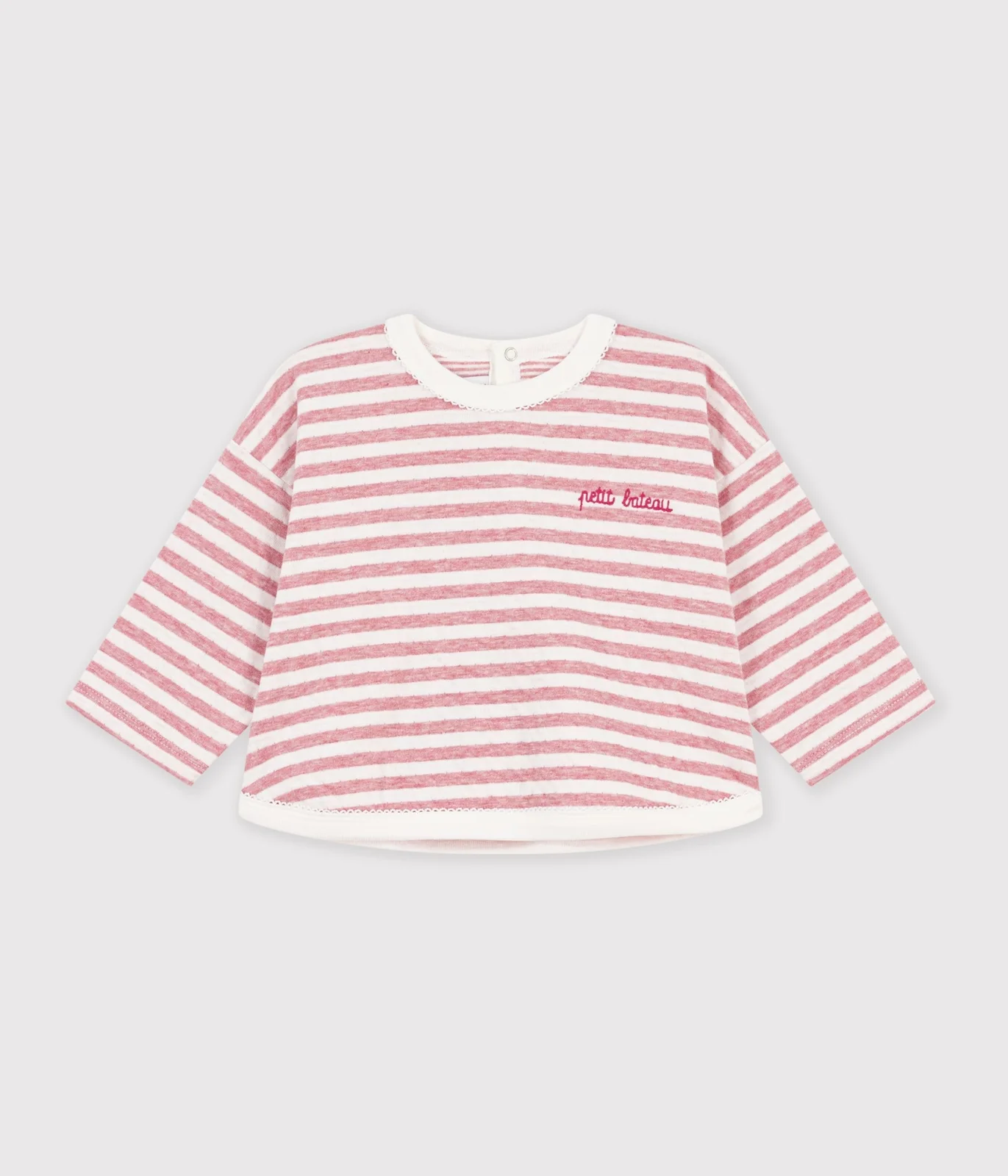 Babies' long-sleeved stripy cotton T-shirt.