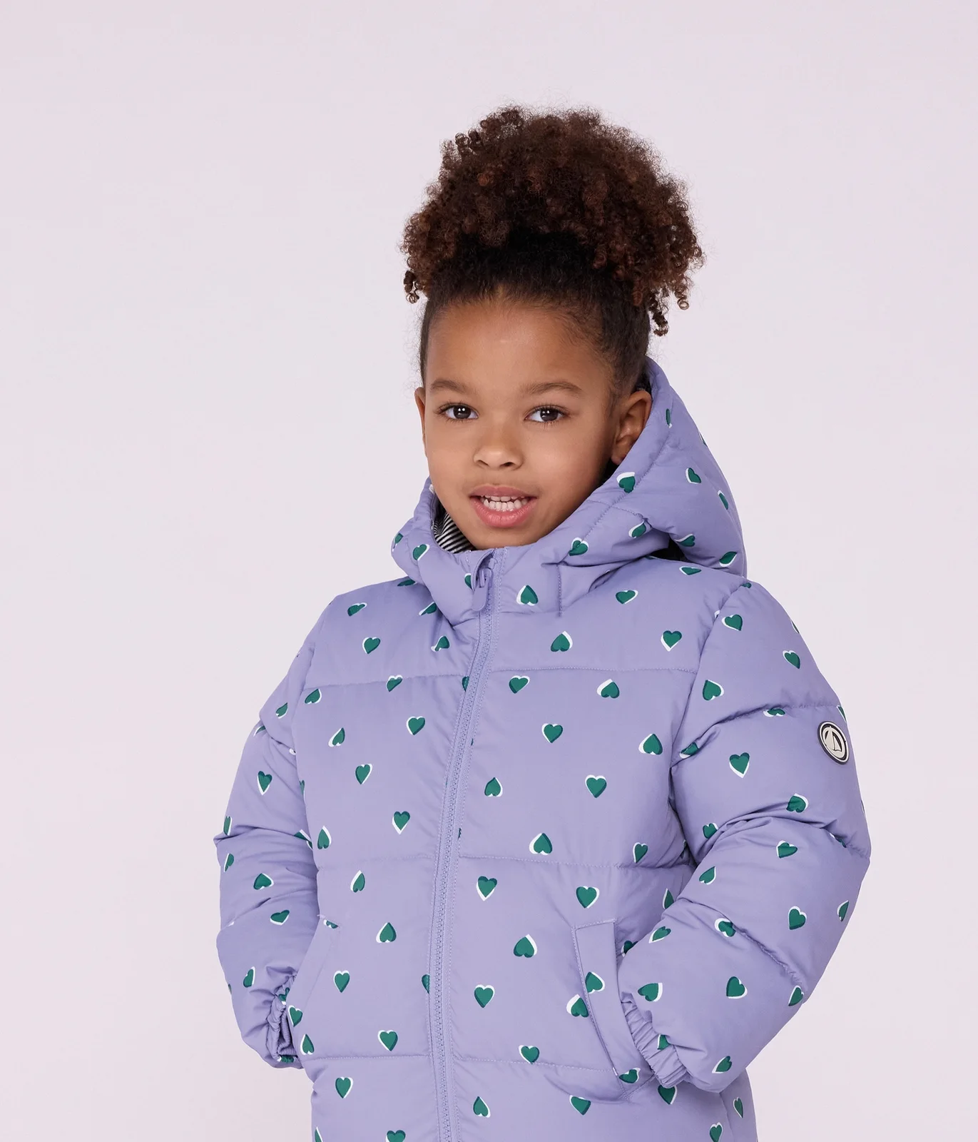 Children's heart print puffer jacket
