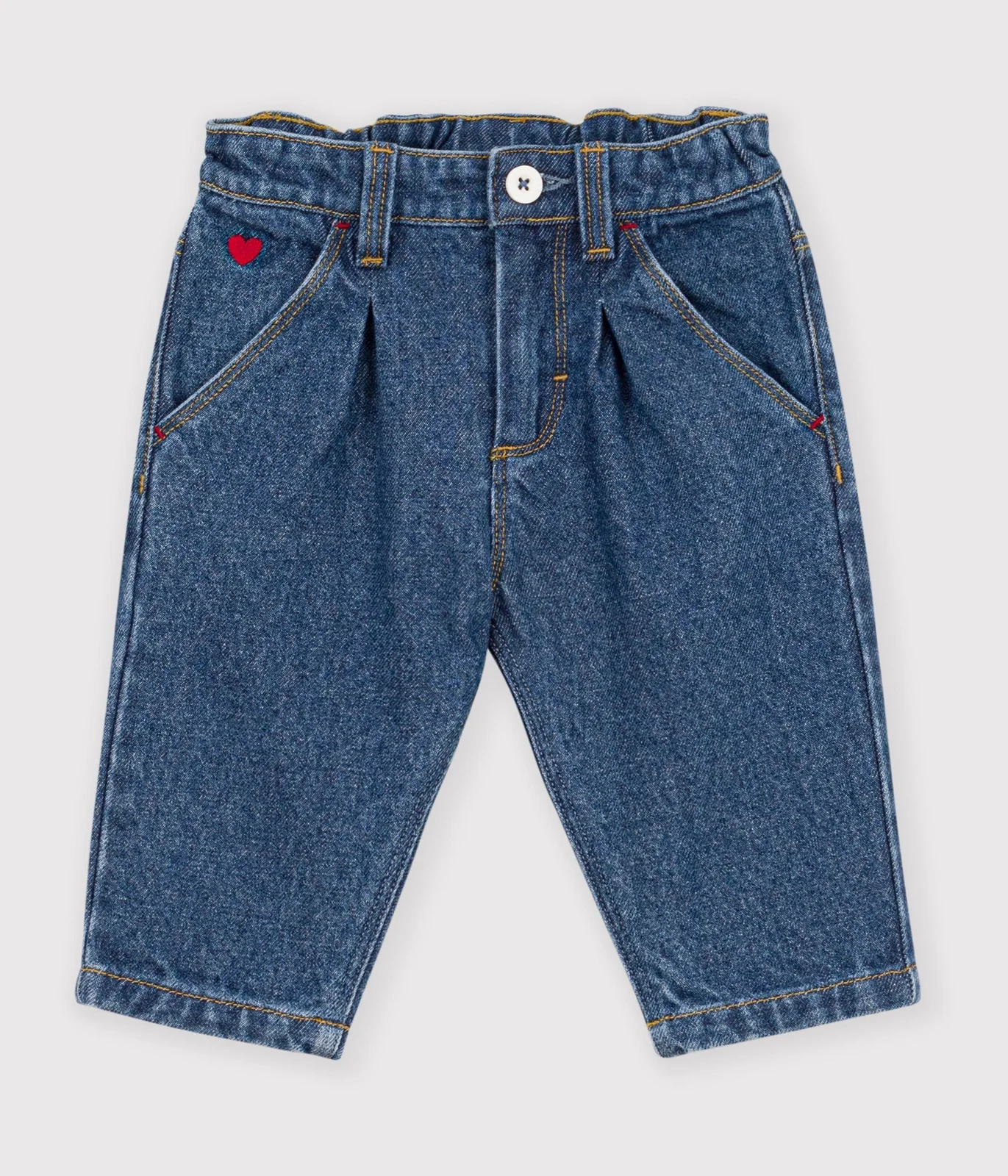 Babies' trousers in plain denim with heart embroidery
