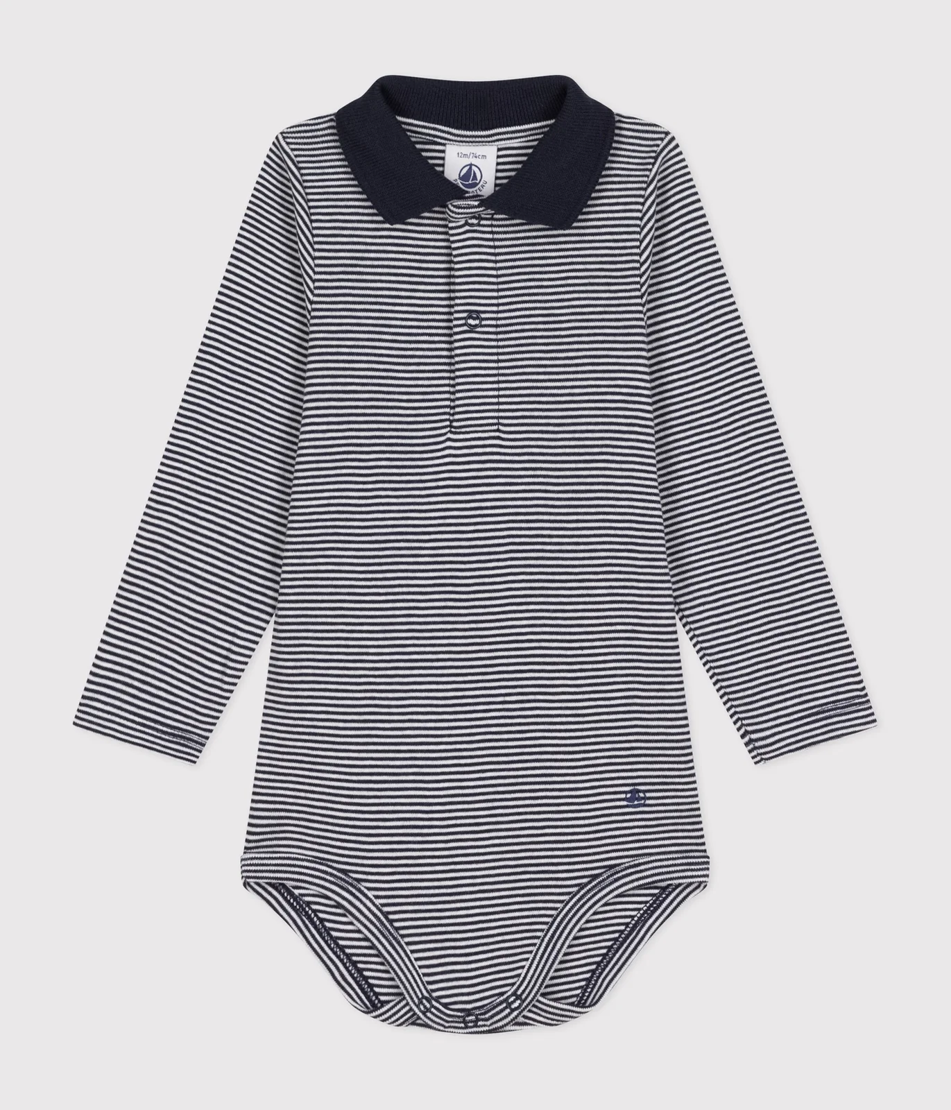 Babies' stripy cotton body with a polo shirt collar