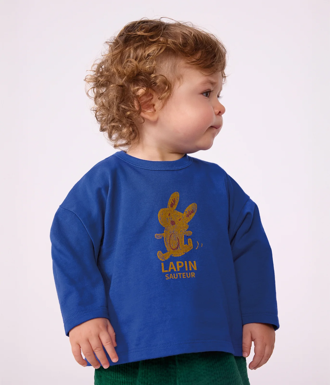 Babies' long-sleeved plain cotton T-shirt with a motif