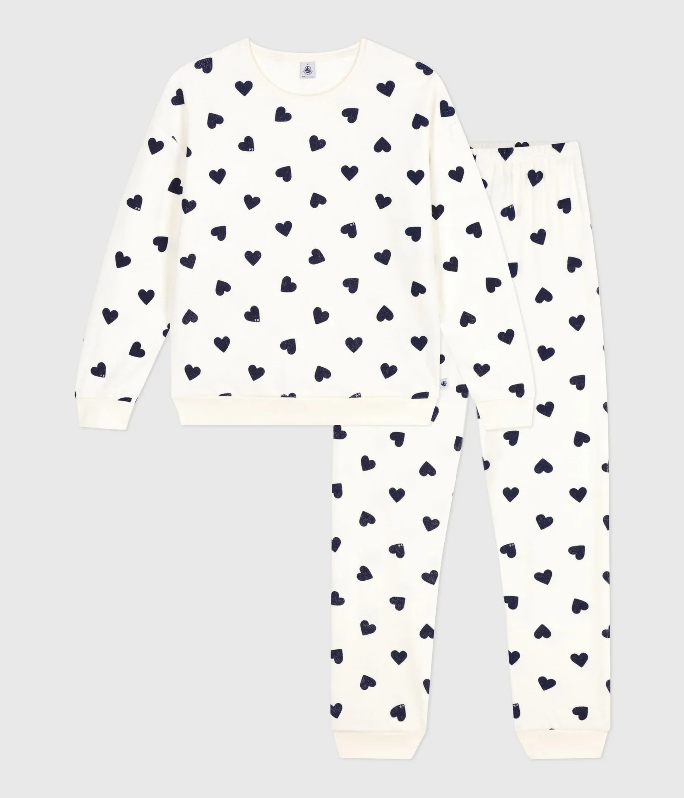 Women's cotton terry pyjamas printed with hearts