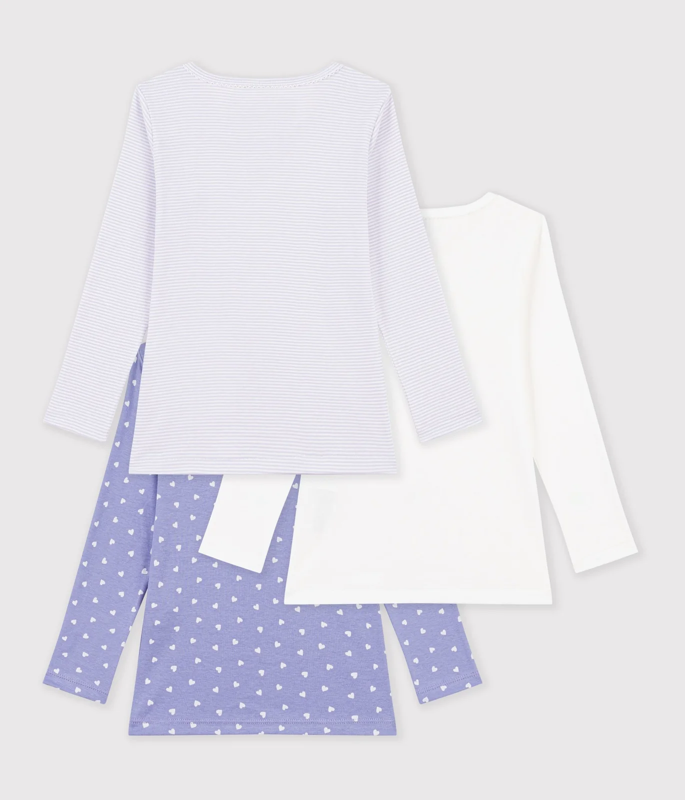 Pack of children's long-sleeved cotton T-shirts with hearts