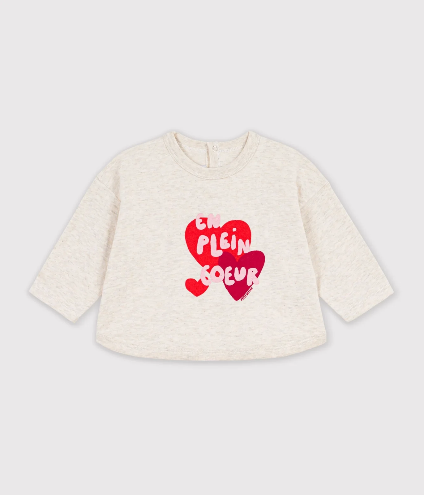 Babies' long-sleeved plain cotton T-shirt with a motif