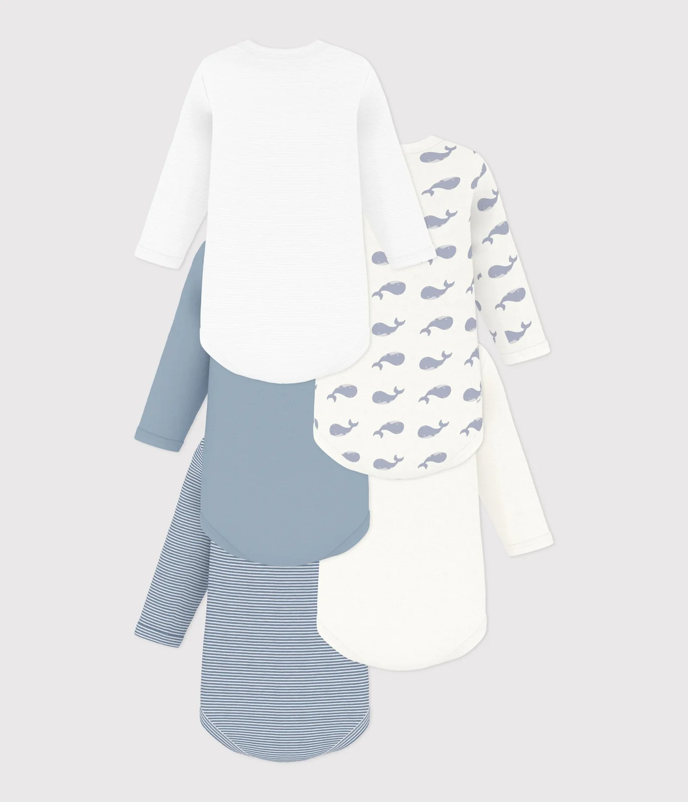 Pack of long-sleeved whale-print cotton bodies for babies
