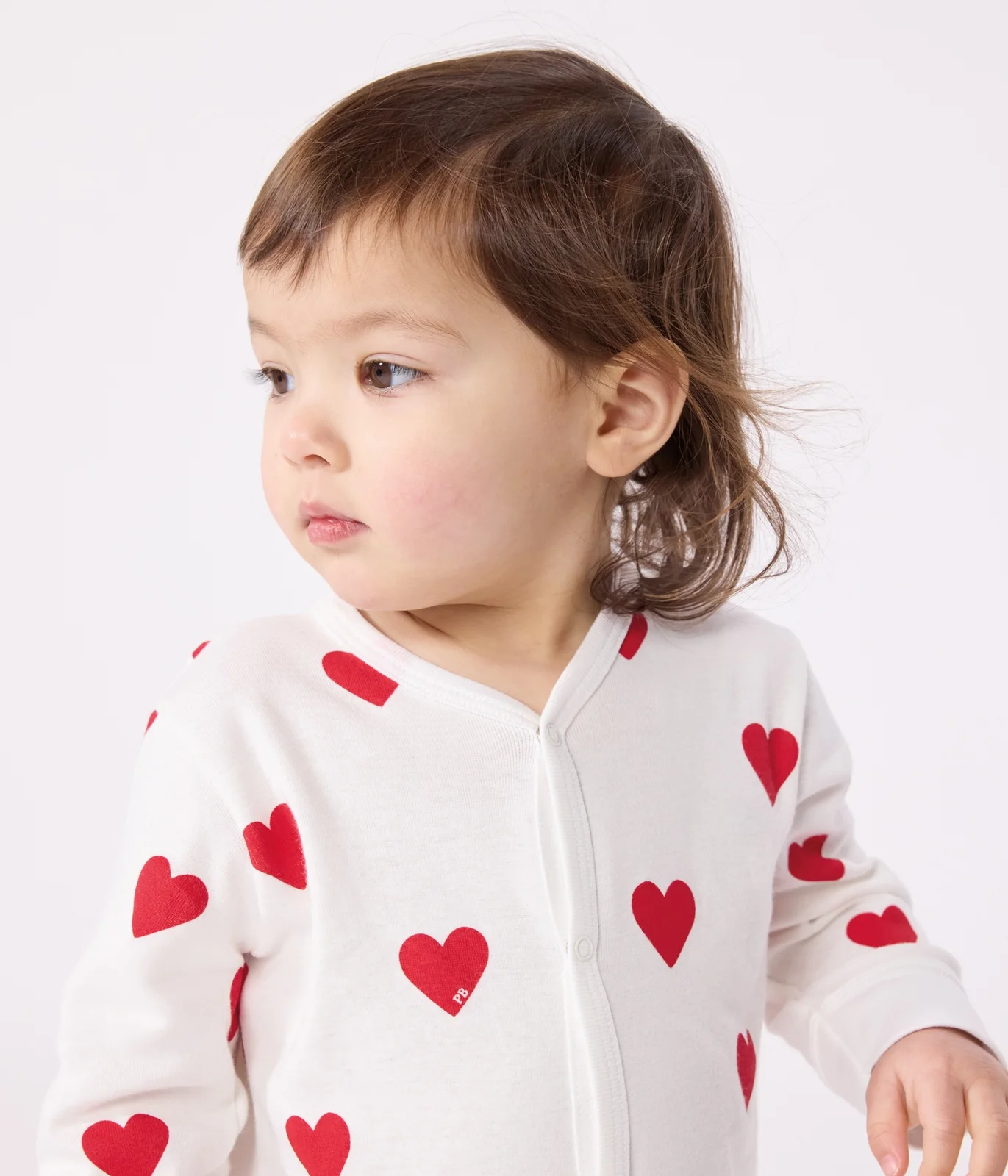 Babies' heart patterned footless cotton sleepsuit