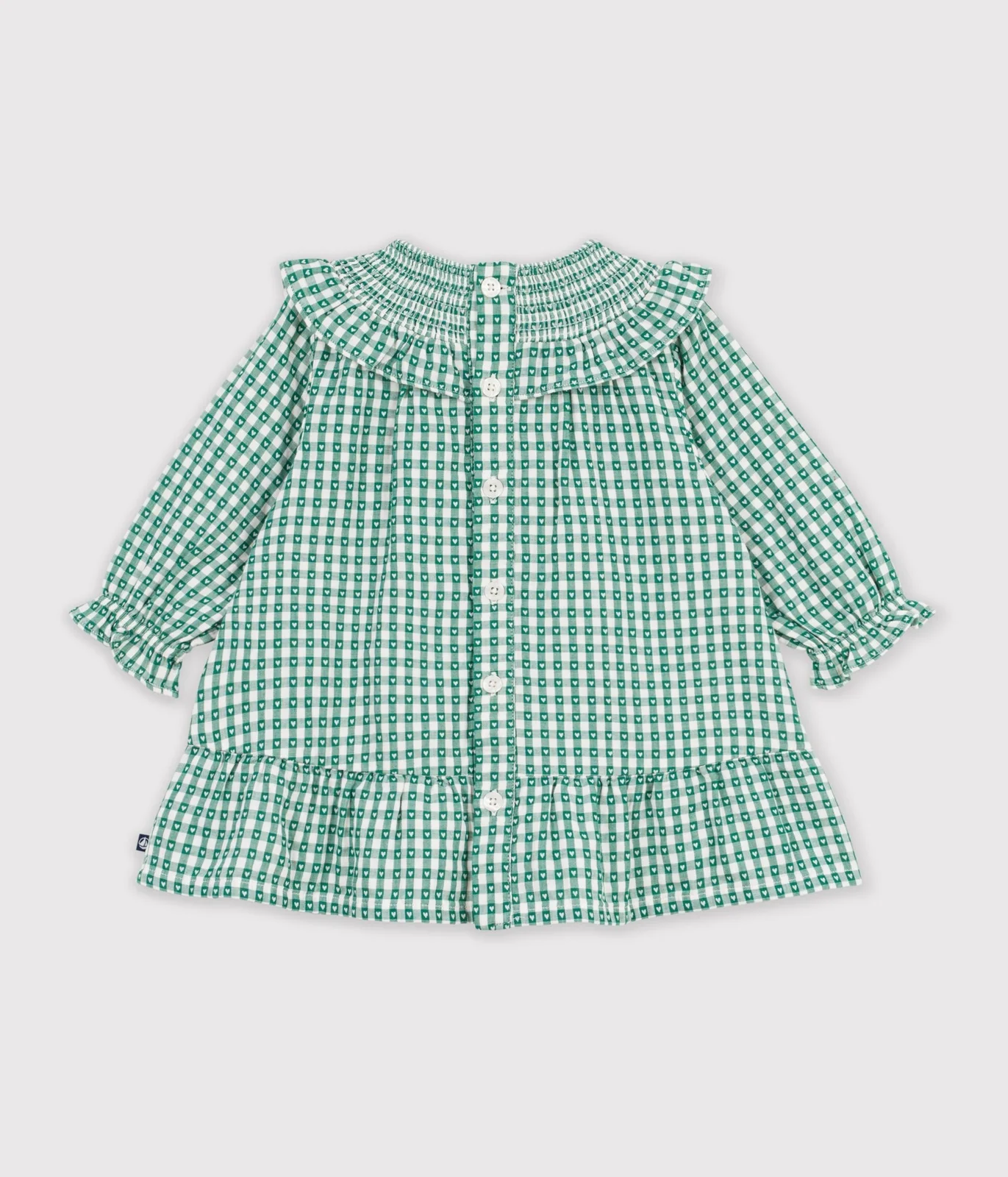 Babies' long-sleeved cotton gingham dress