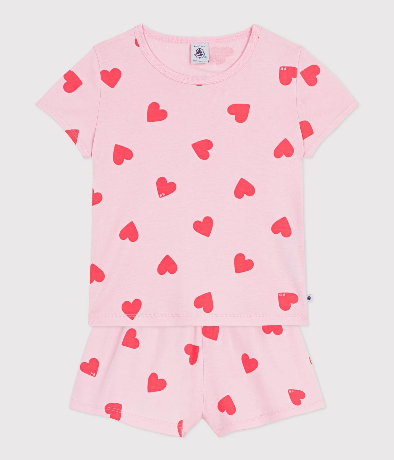 Children's short heart print cotton pyjamas