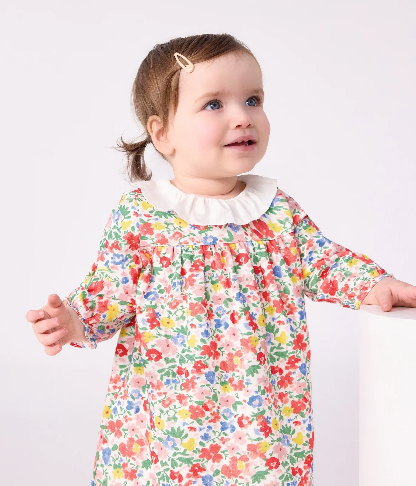 Babies' long sleeved floral-print cotton dress