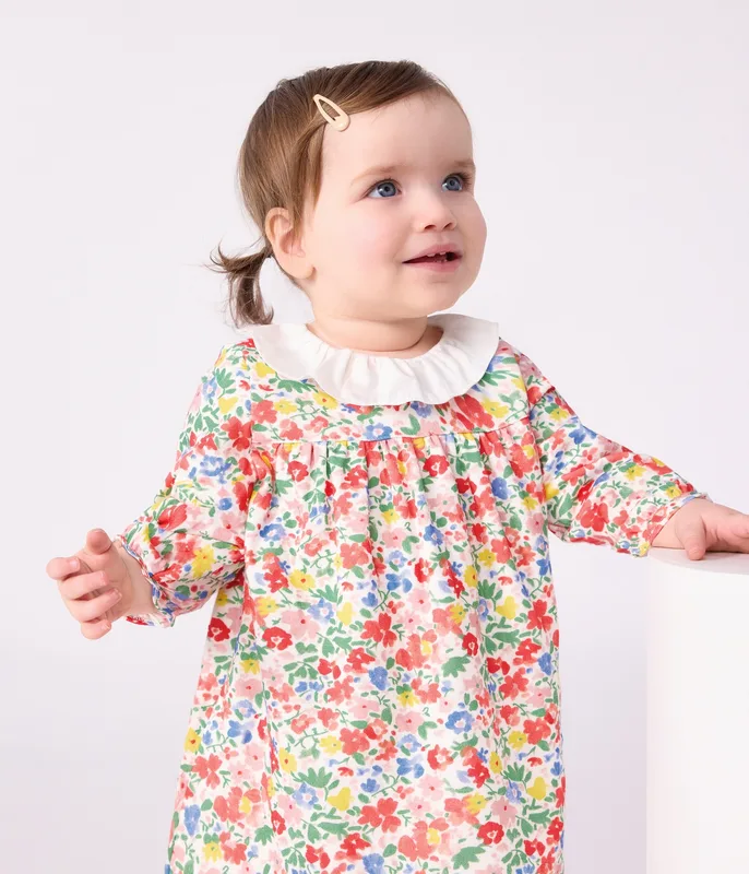 Babies' long sleeved floral-print cotton dress