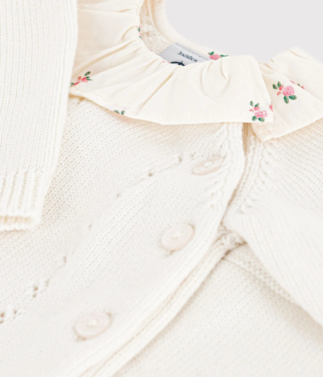 Babies' 2-piece set in wool and cotton with a flower-patterned ruff