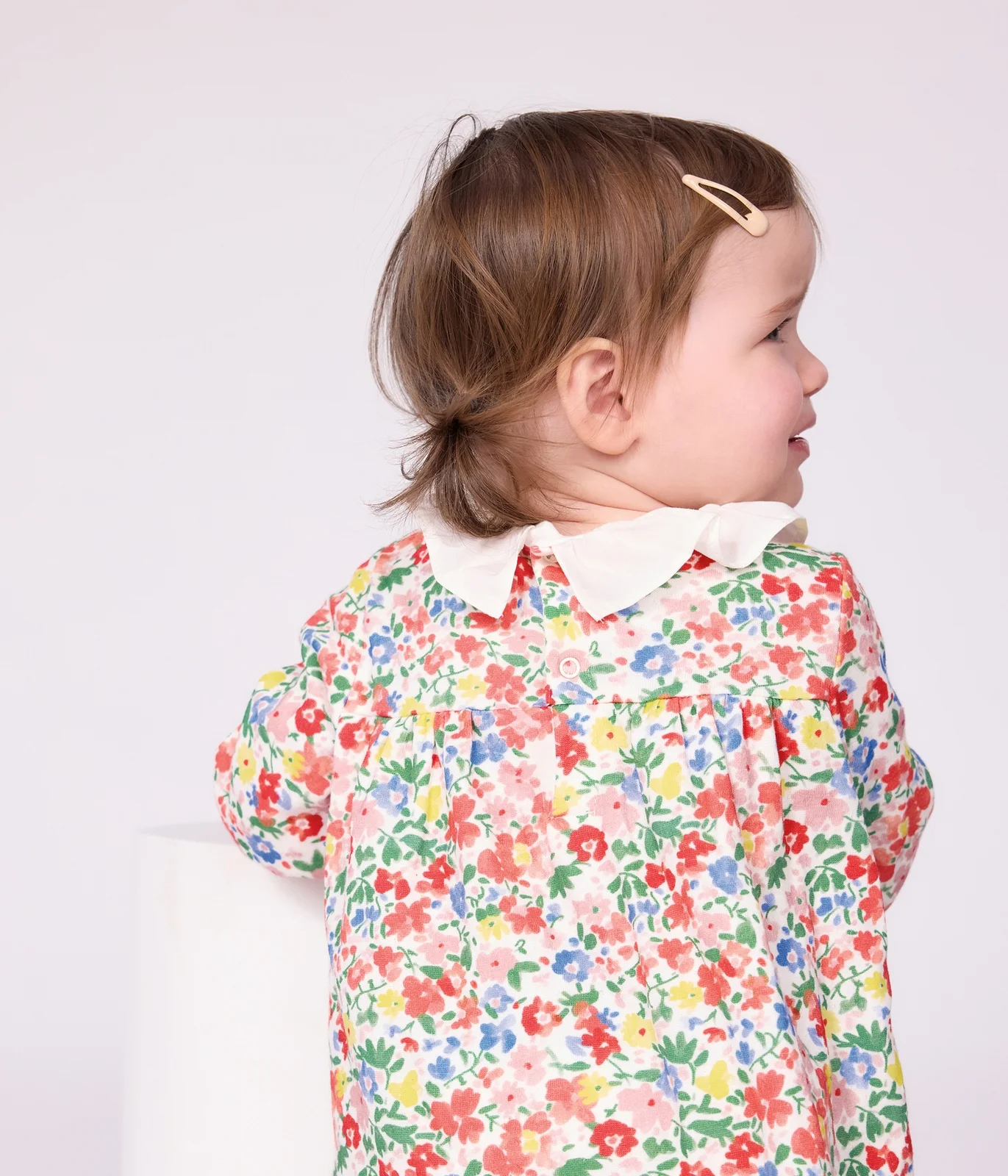 Babies' long sleeved floral-print cotton dress